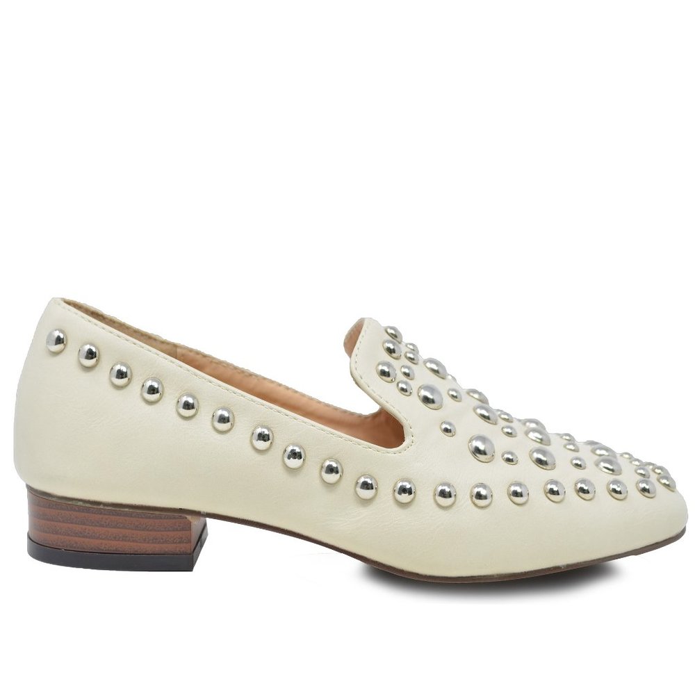 Chase + Chloe Cream Studded Loafers